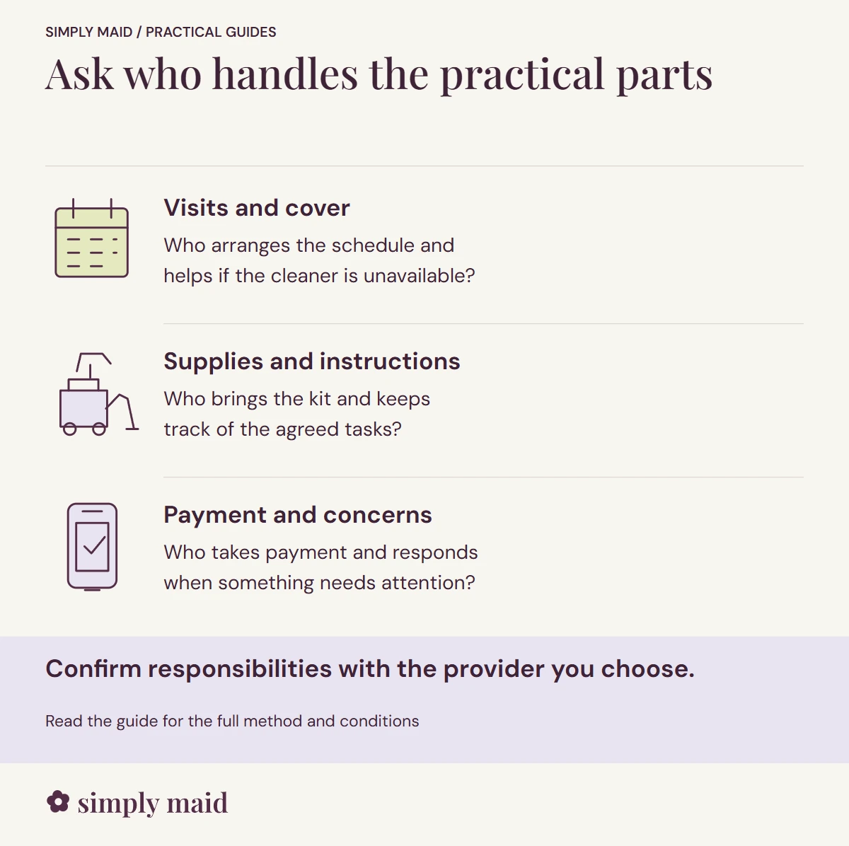 Ask who handles the practical parts. Confirm responsibilities with the provider you choose.