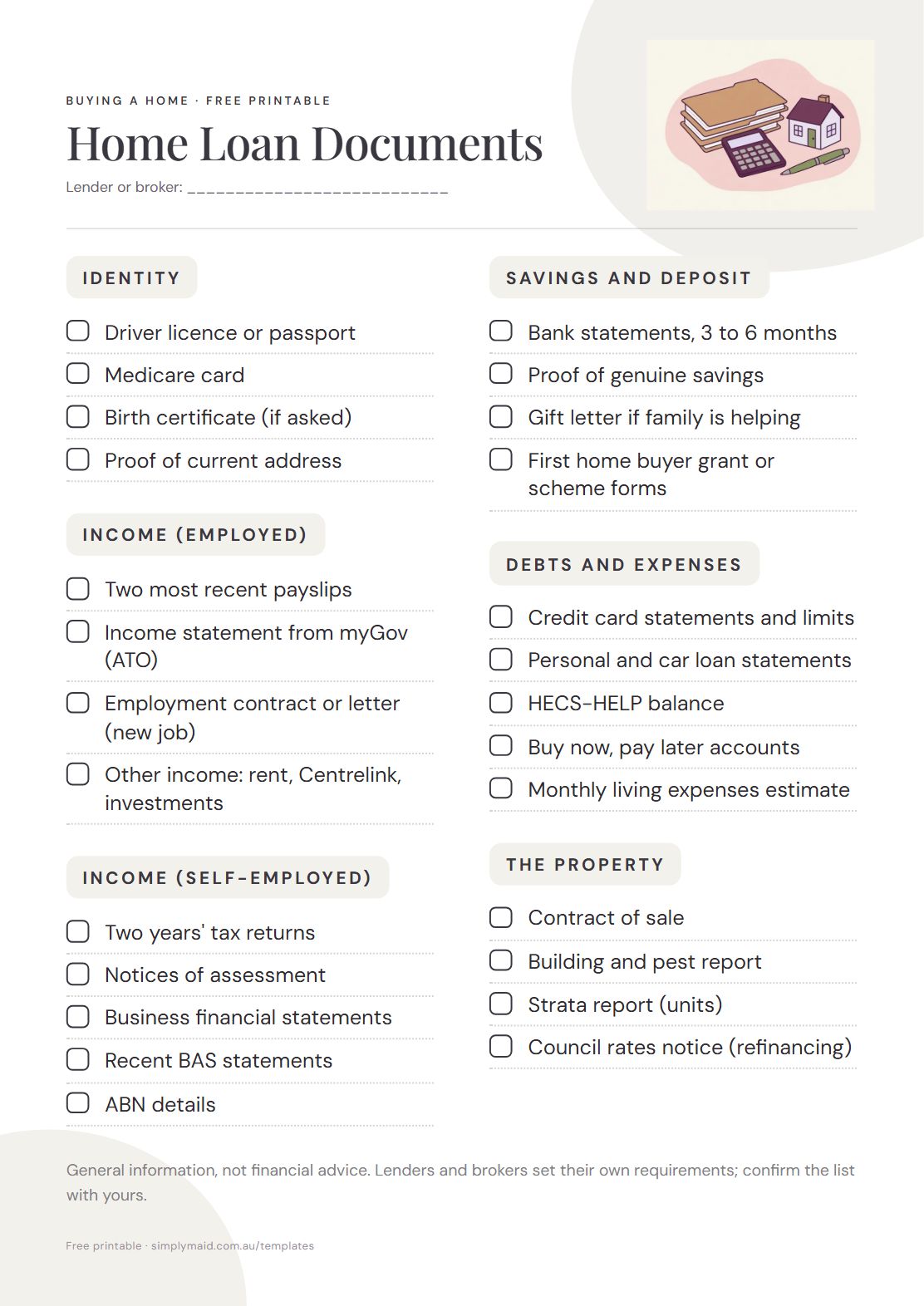 Home Loan Document Checklist, page 1 of 1 (Neutral)