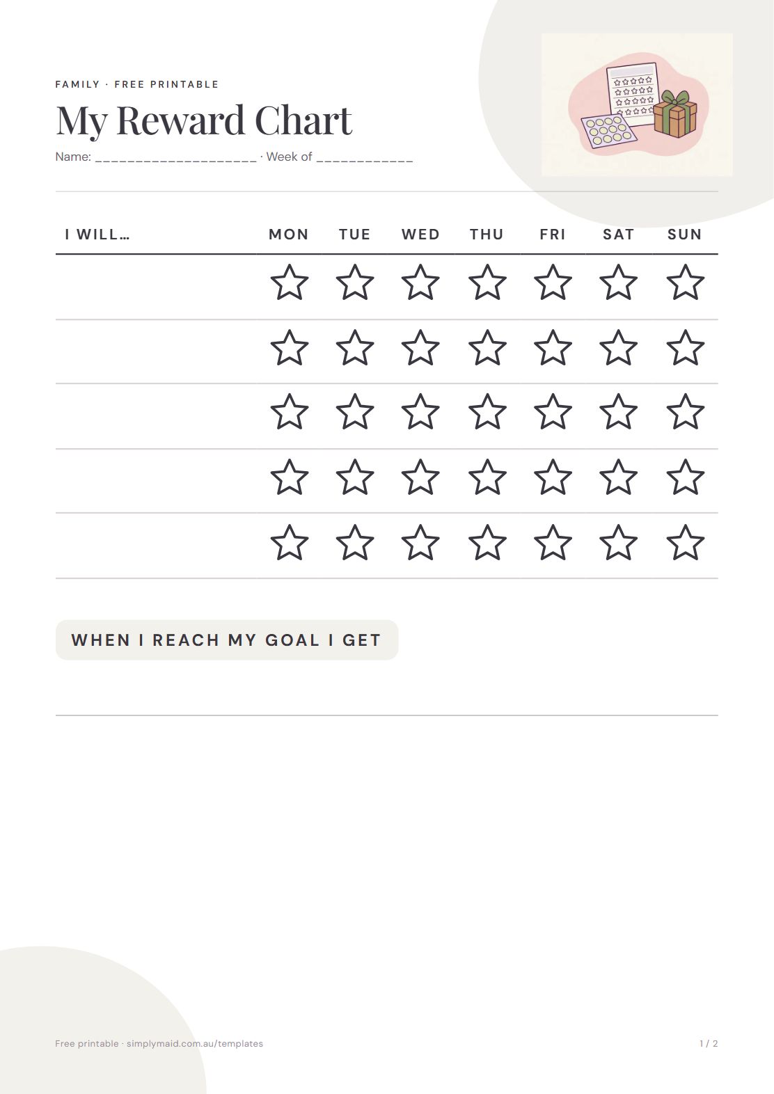 Reward Chart, page 1 of 2 (Neutral)